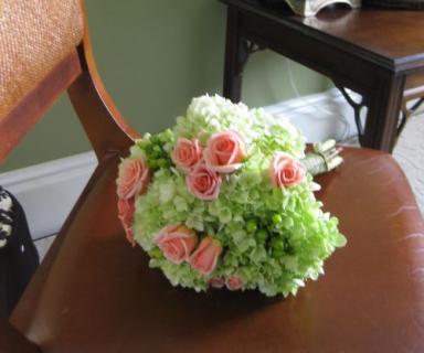 Bridal Attendant\'s Bouquet with green hydrangea, hypericum berri
