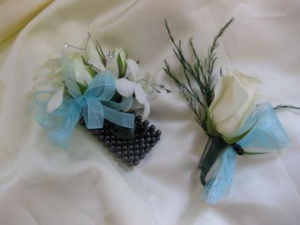 White Orchid corsage and boutonniere pair